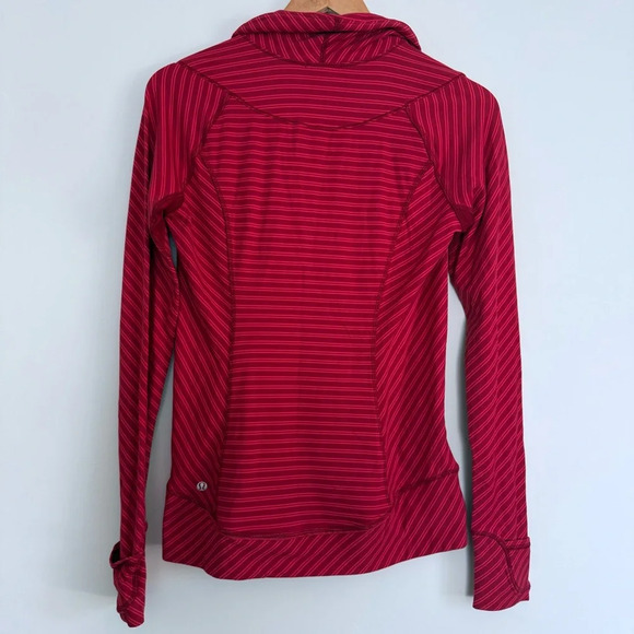 Lululemon Think Fast Pullover Double Trouble Stripe Deepest Cranberry Size: 8 - Picture 3 of 7